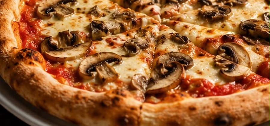 Pizza de horno de leña con champiñón y mozzarella